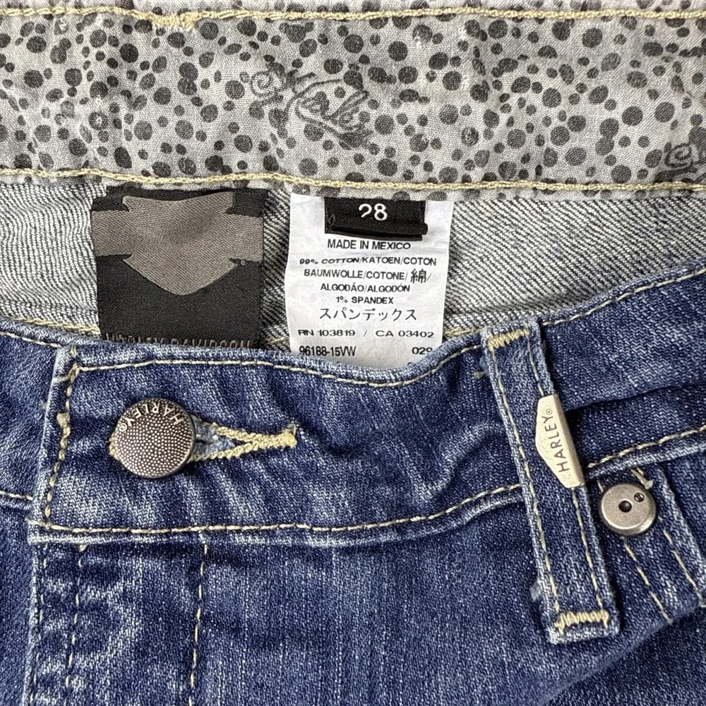 Harley Davidson Capri Jeans Womens 30 Blue Denim Cuffed Low Rise Subtle Distress